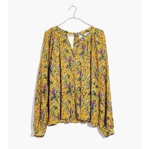 Madewell x Karen Walker Mustard Yellow Floral 100% Silk Gennaker Top Womens M